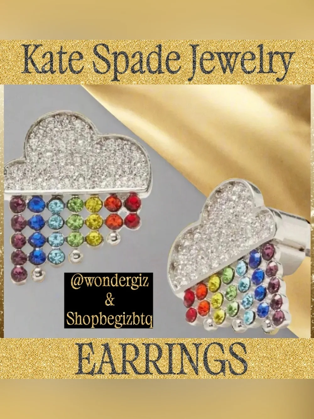 Kate Spade Into The Sky Raining Cloud Earrings Sliver Stud Multicolor Crystals